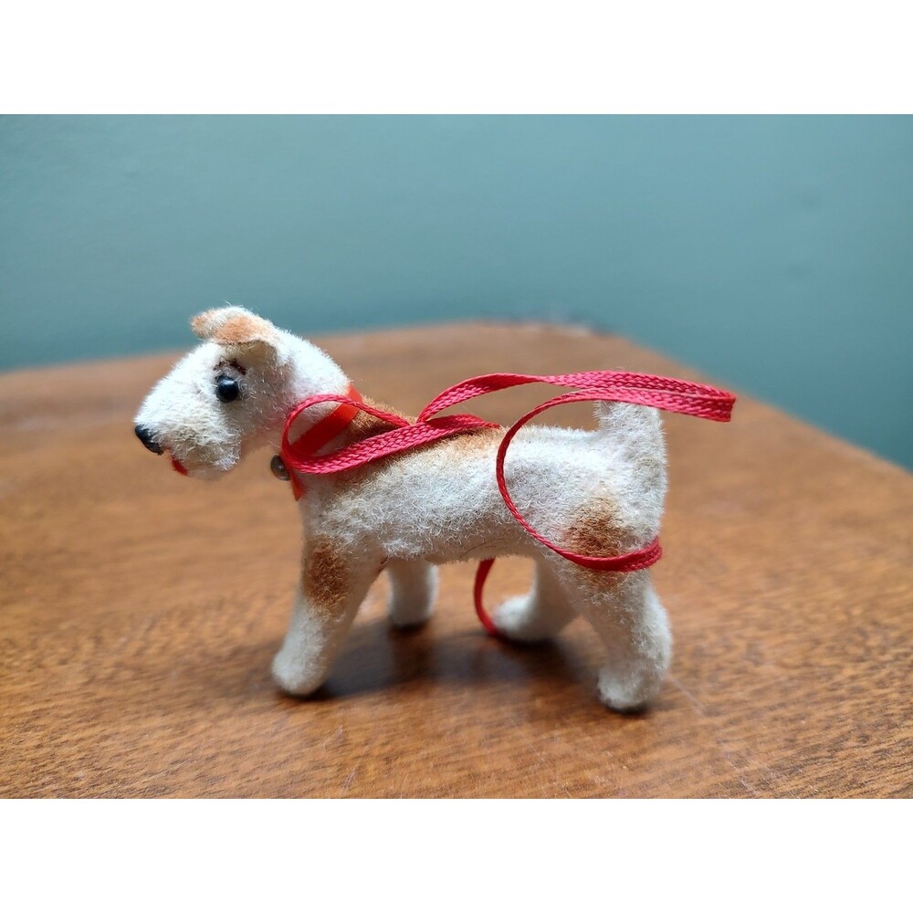 Vintage Wagner Kunstlerschutz Fox Terrier Dog Ornament Germany Flocked 2.25" T